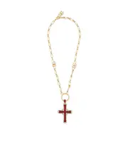 gem-embellishment cross-pendant necklace One size Yellow