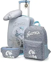 Kids Luggage - 18" Airline Approved Rolling Hardside Upright Carry-on Suitcase with Wheels, Polar Voyage | 5pc Travel Set, Carry-on 18 Inch, Nautica 18" Rolling Hardside Upright Carry-on