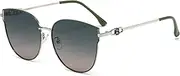 HMKING Retro Metal Cat Eye Frame Polarized Sunglasses for Mens Womens Retro Mirrored Lens Sun glasses for Driving Fishing, Green-sliver