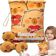 Snack Bag | Plush Capybara Doll Snack Pouch - 4 Small Dolls Included Soft Keychain Pendant for Travel School Picnic Jelly Chocolate Fudge Candy Chips