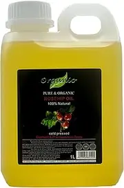 Organio Organic Rosehip Oil Cold Pressed 100% Pure Natural Virgin Rose Hip Face,Skin Oil (Without Pump, 1L), Yellow, 1 l (Pack of 1)