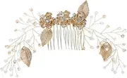 WRITWAA Bridal Hair Accessory Gold Crystal Leaf Comb for Wedding Bride Headdress Elegant Hair Decor for Special Occasions Evening Parties Proposals