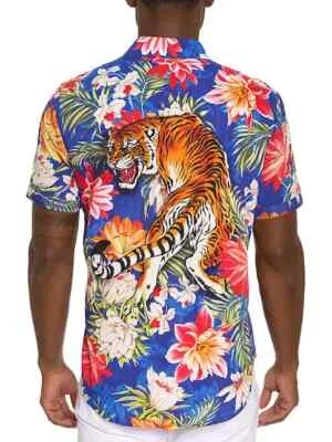 Robert Graham THE MERCER $278 Short Sleeve Embroidered Tiger NWT - Large