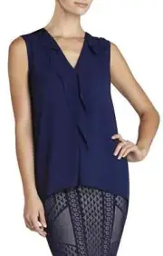 BCBG MAX AZRIA NWT $138 Ellan Ruffle Open Back Top in Classic Blue Size Small