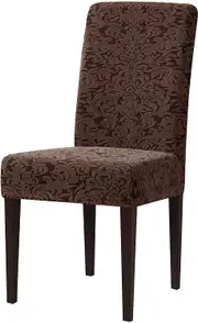Jacquard Damask Dining Chair Slipcovers Stretch High Back Chair Protector for Kitchen (2/4/6/8pcs, Brown)