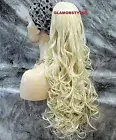 Bleach Blonde Long Layered Curly Ponytail Hair Piece Extension Drawstring #613