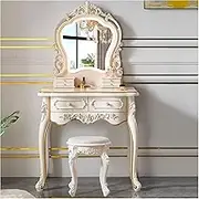 Vanity Desk Set, European Vanity Desk with Mirror and Lights, with Exquisite Carving, Bedroom Furniture,Makeup Vanity Table Dressing Room