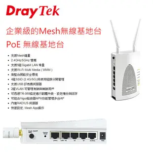 DrayTek居易科技 VigorAP 903 企業級的Mesh無線基地台 5-Port Gigabit 交換器