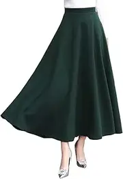 [Chartou] Women's Stretchy High Waist Woolen Flared A Line Swing Maxi Long Skirt