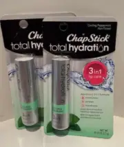 Lot of 2 Chapstick Total Hydration 3-In-1 Lip Care Cooling Peppermint - Fast