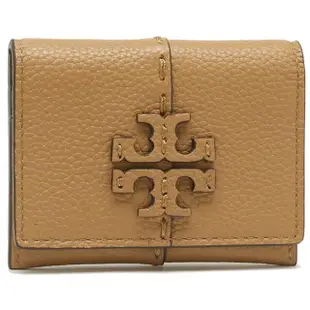 【TORY BURCH】專櫃經典款McGRAW 牛皮暗釦對折短夾/名片夾(提拉米蘇色)