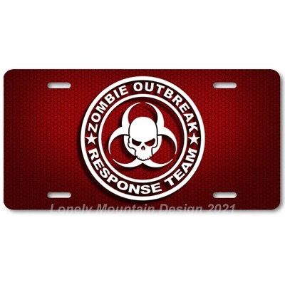 Zombie Outbreak Response Team White on R Hex FLAT Aluminum Novelty License Plate