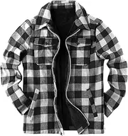 [Runcati] Mens Fleece Jacket Sherpa Lined Zip Up Buffalo Plaid Flannel Coat Casual Long Sleeve Warm Fall Winter Outwear