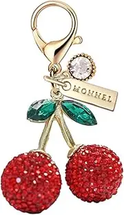 [Monnel] MC547 Crystal Big 3D Cherry Lobster Clasp Charm for Women with Velvet Bag (Red,1 Piece)