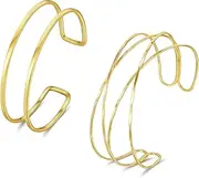 [Dr's gift] 2PC Arm Cuff Jewelry for Women Gold Upper Arm Cuff Set Adjustable Gold Bracelet Bangle Jewelry Gifts, Medium, Metal, no gemstone