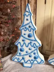 Blow Mold White Christmas Gingerbread Tree Winter Blue Union Featherstone 29”