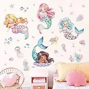 decalmile Under The Sea Mermaid Wall Decals Ocean Fish Starfish Turtle Wall Stickers Baby Nursery Girls Bedroom Bathroom Wall Decor