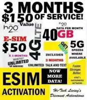 H2O H20 WIRELESS E-SIM ACTIVATION ⭐ w/ 3 MONTHS x $50 Plan ✅ $150 VALUE!