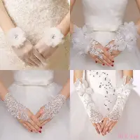 在飛比找Yahoo!奇摩拍賣優惠-新娘手套 短款婚紗手套 結婚蕾絲長款手套 女士防曬白色紅色手