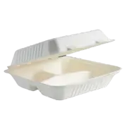 9" 3 Compartment Sugarcane Takeaway Clamshell Container - Dinner (200pcs/ctn)