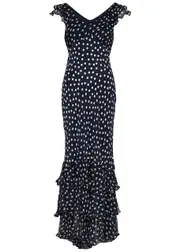 Rixo Ossy Polka-dot Silk-satin Maxi Dress - Navy - M (UK 12 / M) M (UK 12 / M)