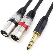 TISINO 1/4 inch TRS Stereo Male to Dual XLR Male Splitter Patch Cable Unbalanced Headphone Jack 6.35mm to Double XLR Breakout Cable - 10 FT/3m