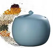 Ceramic Rice Bucket Handcrafted, Ceramics Rice Jar Sealed, Ceramic Storage Cylinder With Lid For Tea/Coffee/Beans, Rice Dispenser(Blue,10kg/22lbs)
