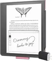 Kindle Scribe Essentials Bundle including All-new Amazon Kindle Scribe (16 GB) - Tungsten, Fabric Folio Cover- Rose, and Power Adaptor