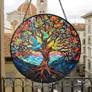 Tree of Life with Birds Stained Glass Suncatcher, Tree of Life Suncatcher Decor