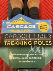 NEW! Cascade Mountain Tech 100% Carbon Fiber Quick Lock Trekking Poles Cork Grip