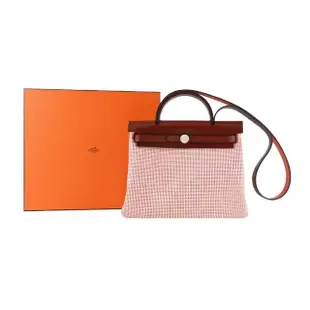 【Hermes 愛馬仕】Herbag 31cm 防水點點帆布兩用包(AM泡泡糖/紅寶石/U刻/銀釦)