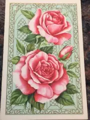 VTG GET WELL GREETING CARD WITH TWO BEAUTIFUL PINK ROSES NEW NEVER USED