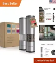 Salt and Pepper Mills Set Stainless Steel with Adjustable Ceramic Grinder 2 p...