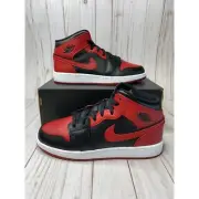 Nike Air Jordan 1 Mid GS Banned Bred Size 5.5Y Black Gym Red White 554725-074