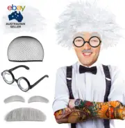 Old Man Costume Mad Scientist Wig Set Albert Einstien Ben Benjamin Franklin Gran