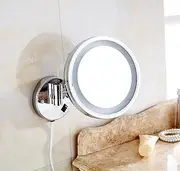 Dolphy 8-Inch LED Makeup & Shaving Mirror – Silver, 5X Magnification, One-Sided Wall Mount with Extendable Arm, Bright Light, Ideal for Bathroom, Spa & Hotel Use