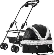 Pet Strollers Separable Dog Pram Folding Pet Dog Cat Stroller for Dogs and Cats, Pet Travel Strollers Cart Dog Prams Pushchairs Detachable Carrier Trolley with Cup Holder(White)