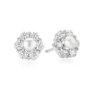 Sterling Silver Fresh Water Pearl & Cubic Zirconia Stud Earrings