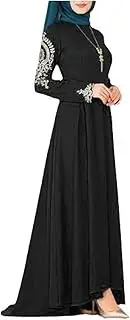 [HongYunoH] Women's Embroidered Dress Ethnic Classical Dress Irregular Hem Floor Dress Black S