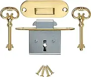 LRT-6 Brass Full Mortise Round ROLL TOP Desk Lock & Skeleton Keys + Free Bonus (Skeleton Key Badge)