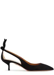 Aquazzura Bow Tie 50 Suede Pumps - Black 38 (IT38 / UK5)