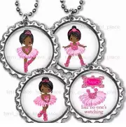 Ballet Dance Girls Kids Bottle Cap Necklace 24" Chain African American Girls