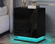 Bedside Table Rgb Led Nightstand High Gloss Black