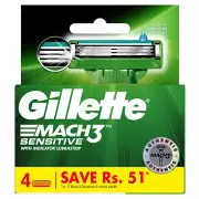 Gillette Mach 3 Sensitive Men's Razor Blade Refill - 4 Pack Free Shipping