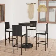 5 Piece Garden Bar Set with Cushions Poly Rattan Black, Garden Furniture Sets