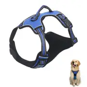 No Pull Dog Harness Reflective Adjustable Pet Vest Harness with Easy Control Soft Handle -Dark blue