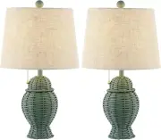 JYL4041C-SET2 Margie Wicker 20.5" Bohemian Rustic Iron LED Table Lamp Farmhouse,