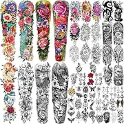 55 Sheets Temporary Tattoo for Men and Women, Fake Tattoos Temporary for Adults Kids, Flower Skull Body Arm Shoulder Tattoos Stickers Waterproof Realistic Tattoos Long-Lasting