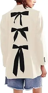 [ICOBID] Women Casual Oversized Blazers Bow Tie Blazer Suit Lapel Open Front Office Blazer Jacket Button Down Work Cardigan