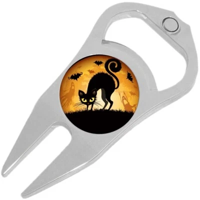 Black Cat Bats Halloween Golf Ball Marker Divot Repair Tool Bottle Opener